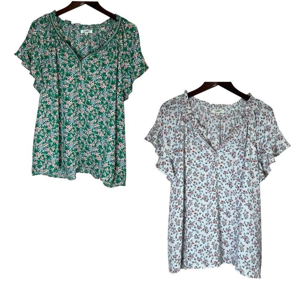 Lot of 2 MAX STUDIO Floral Flutter Sleeve Top Crepe Popover Plus Sz 1X Preppy